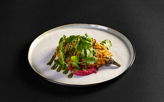 Крем из свеклы с баклажаном и фисташковым соусом